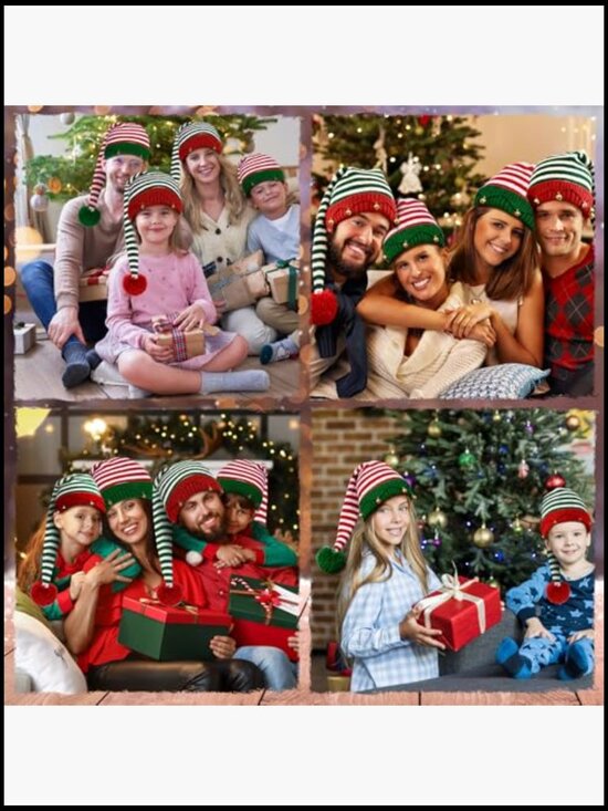 Christmas Elf Knitted Beanie Hat with Pompom Balls Long Tail main image 5